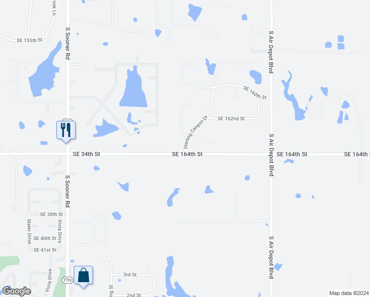 map of restaurants, bars, coffee shops, grocery stores, and more near 17200 Sterling Canyon Drive in Oklahoma City