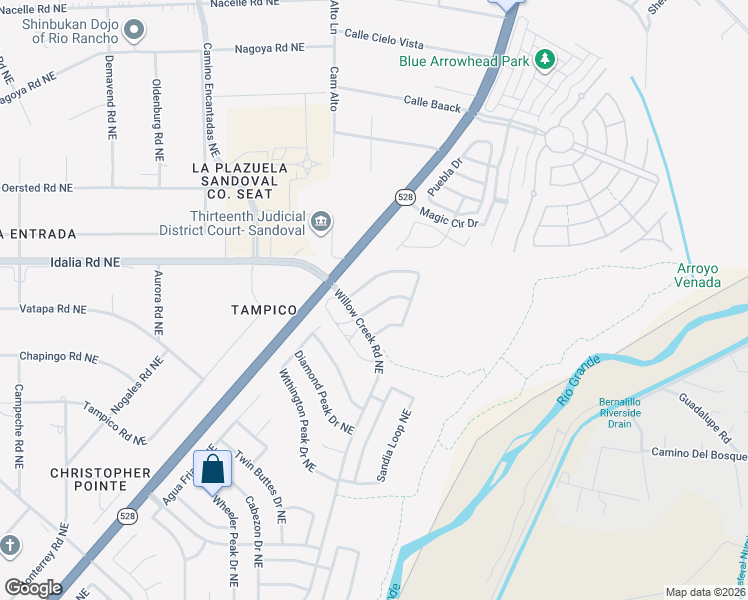 map of restaurants, bars, coffee shops, grocery stores, and more near 7213 Sunlight Peak Drive Northeast in Rio Rancho