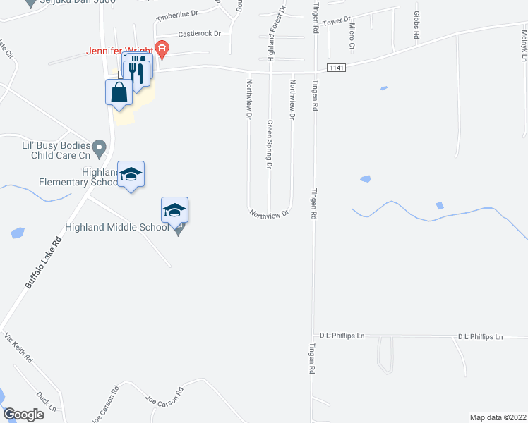 map of restaurants, bars, coffee shops, grocery stores, and more near 556 Northview Drive in Sanford