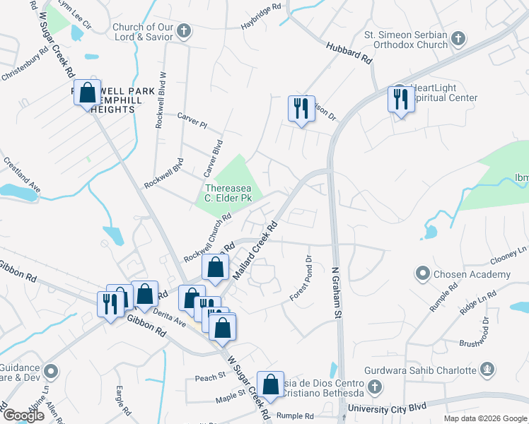 map of restaurants, bars, coffee shops, grocery stores, and more near in Charlotte