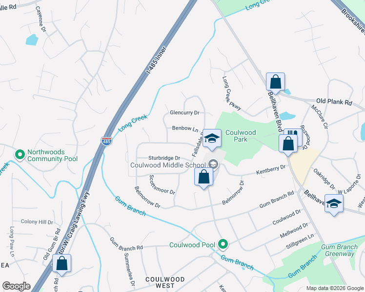map of restaurants, bars, coffee shops, grocery stores, and more near 1020 Belmorrow Drive in Charlotte