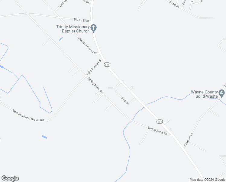 map of restaurants, bars, coffee shops, grocery stores, and more near 125 Bett Drive in Goldsboro