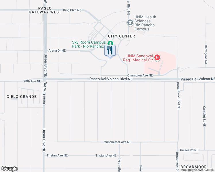 map of restaurants, bars, coffee shops, grocery stores, and more near Hatfield Street Northeast in Rio Rancho