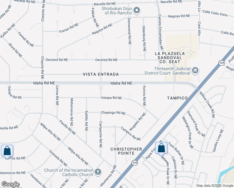 map of restaurants, bars, coffee shops, grocery stores, and more near 6812 Vatapa Road Northeast in Rio Rancho