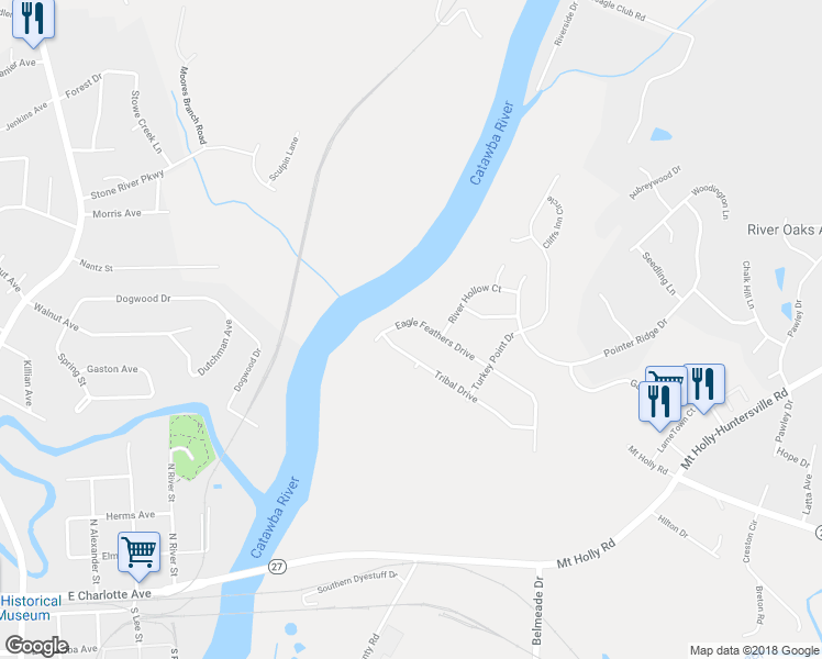 map of restaurants, bars, coffee shops, grocery stores, and more near 9831 Eagle Feathers Drive in Charlotte