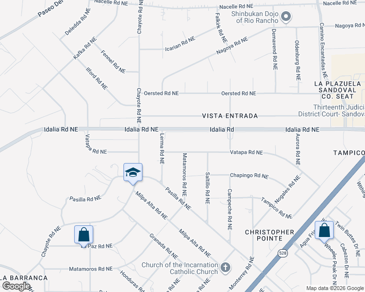 map of restaurants, bars, coffee shops, grocery stores, and more near 6513 Vatapa Road Northeast in Rio Rancho
