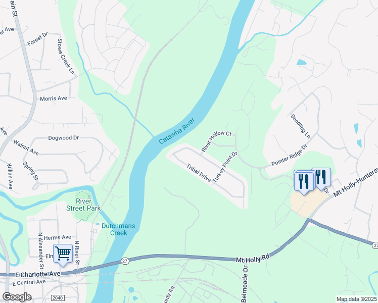 map of restaurants, bars, coffee shops, grocery stores, and more near 9823 Eagle Feathers Drive in Charlotte