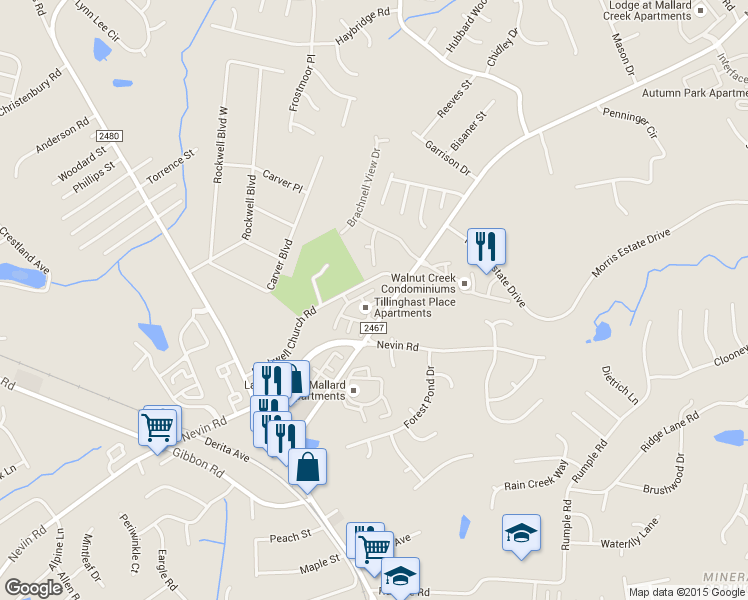 map of restaurants, bars, coffee shops, grocery stores, and more near 6624 Tor Drive in Charlotte