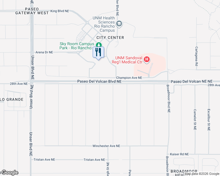 map of restaurants, bars, coffee shops, grocery stores, and more near Hatfield Street Northeast in Rio Rancho