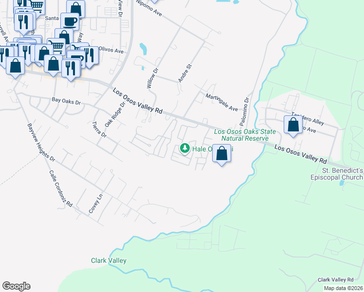 map of restaurants, bars, coffee shops, grocery stores, and more near 1675 Los Osos Valley Road in Baywood-Los Osos