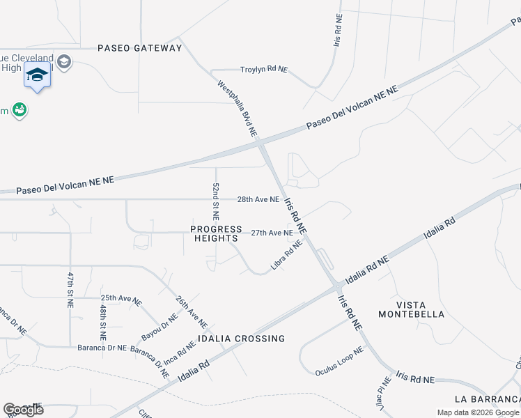 map of restaurants, bars, coffee shops, grocery stores, and more near 5152 28th Avenue Northeast in Rio Rancho
