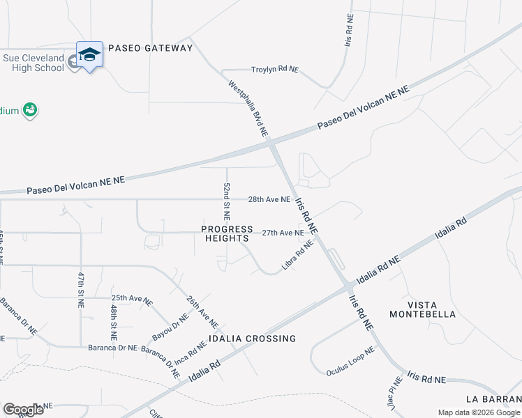 map of restaurants, bars, coffee shops, grocery stores, and more near 5152 28th Avenue Northeast in Rio Rancho