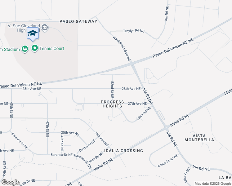 map of restaurants, bars, coffee shops, grocery stores, and more near 5108 28th Avenue Northeast in Rio Rancho