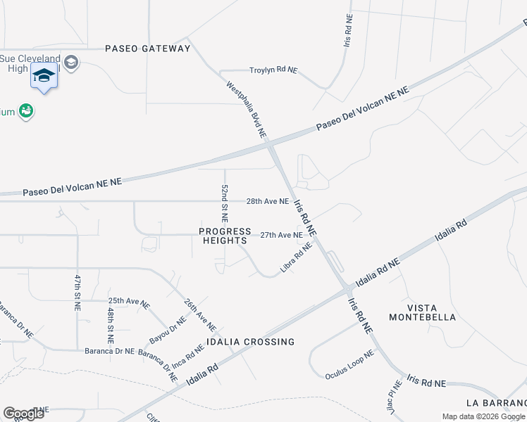map of restaurants, bars, coffee shops, grocery stores, and more near 5152 28th Avenue Northeast in Rio Rancho