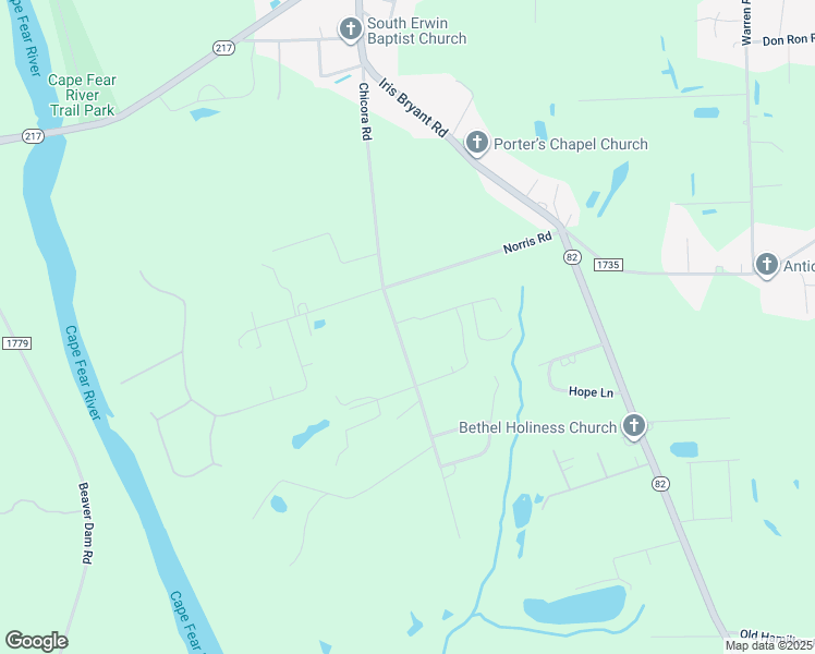 map of restaurants, bars, coffee shops, grocery stores, and more near 1595 Chicora Road in Dunn