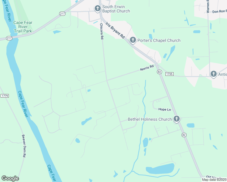 map of restaurants, bars, coffee shops, grocery stores, and more near 1595 Chicora Road in Dunn