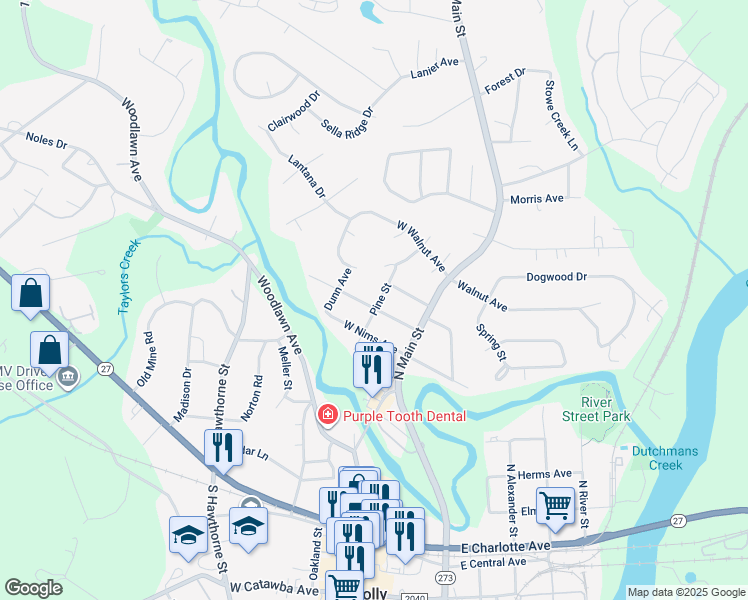 map of restaurants, bars, coffee shops, grocery stores, and more near 505 Pine Street in Mount Holly