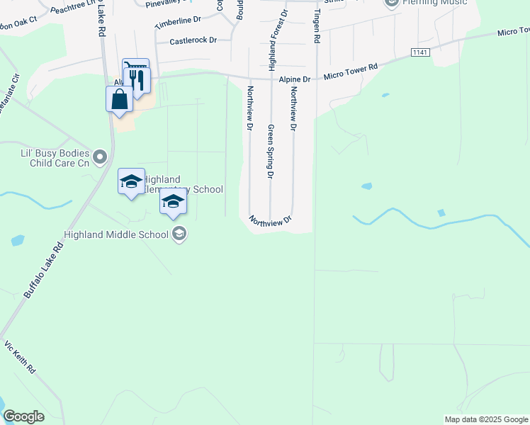map of restaurants, bars, coffee shops, grocery stores, and more near 444 Green Spring Drive in Sanford