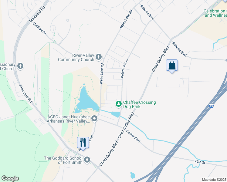 map of restaurants, bars, coffee shops, grocery stores, and more near 8109 Veterans Avenue in Barling