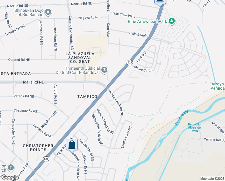 map of restaurants, bars, coffee shops, grocery stores, and more near 7200 Spruce Mountain Loop Northeast in Rio Rancho