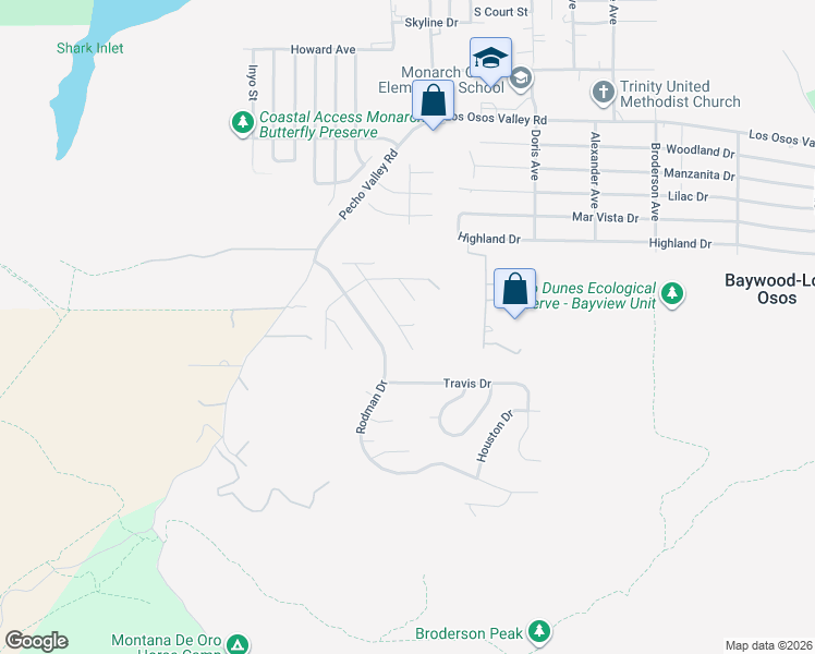 map of restaurants, bars, coffee shops, grocery stores, and more near 286 San Leandro Avenue in Baywood-Los Osos