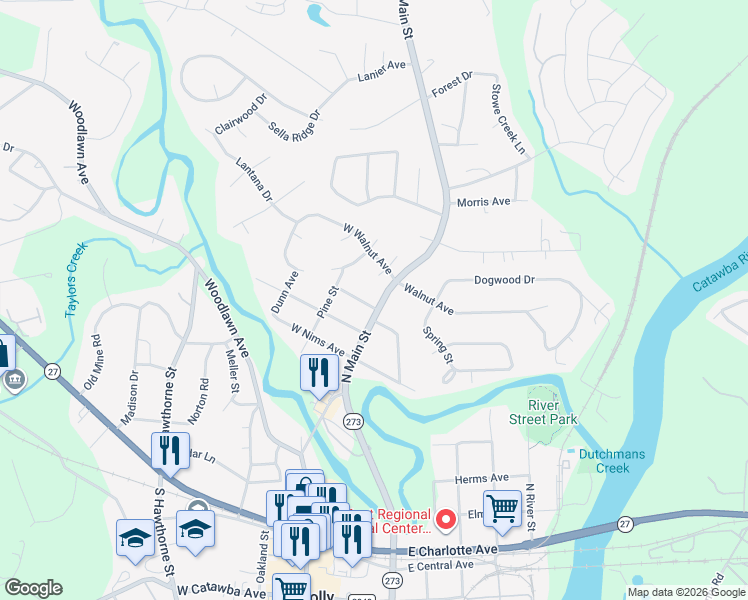 map of restaurants, bars, coffee shops, grocery stores, and more near 513 North Main Street in Mount Holly