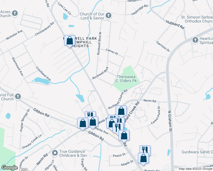 map of restaurants, bars, coffee shops, grocery stores, and more near 6012 Carver Boulevard in Charlotte