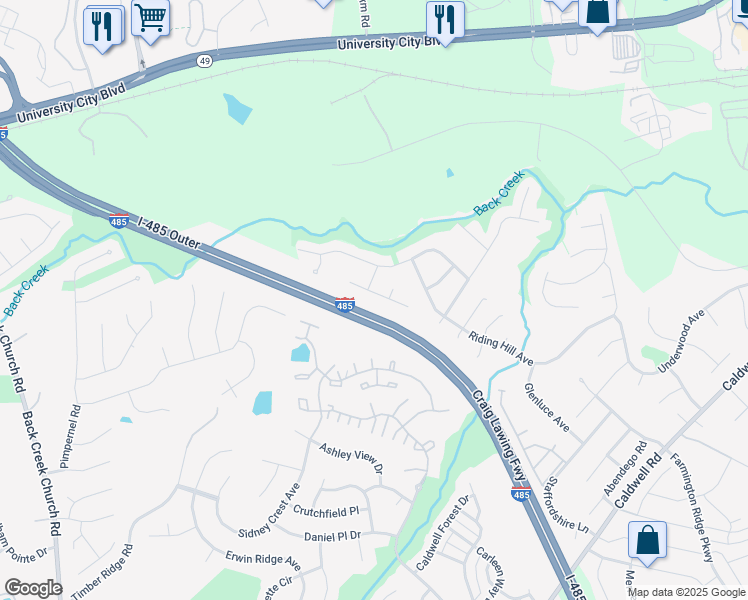 map of restaurants, bars, coffee shops, grocery stores, and more near 13448 Glasgow Green Lane in Charlotte