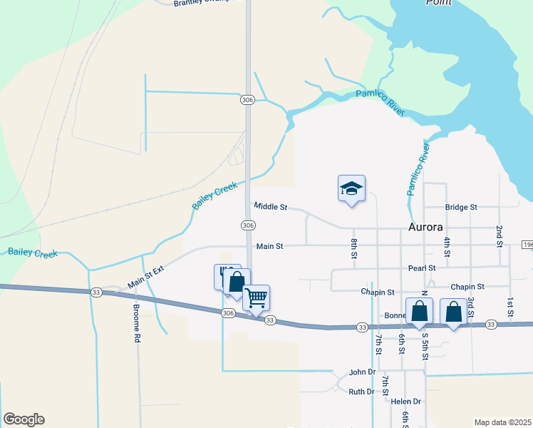 map of restaurants, bars, coffee shops, grocery stores, and more near 6921 North Carolina 306 in Aurora