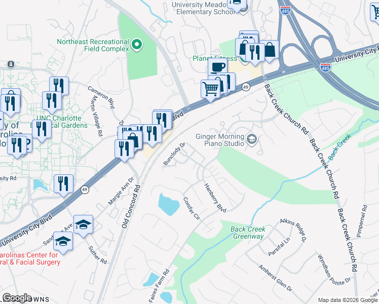map of restaurants, bars, coffee shops, grocery stores, and more near in Charlotte