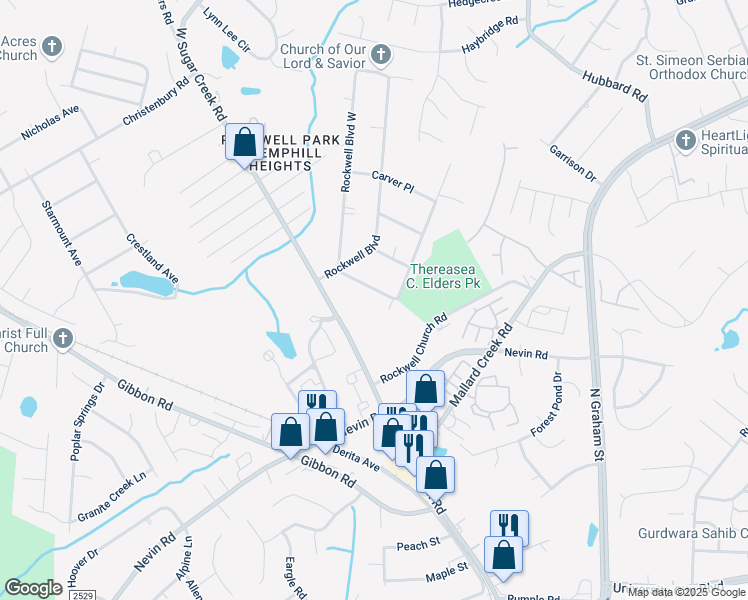 map of restaurants, bars, coffee shops, grocery stores, and more near 6016 Carver Boulevard in Charlotte