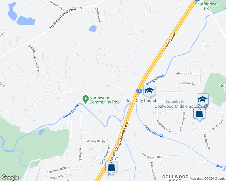 map of restaurants, bars, coffee shops, grocery stores, and more near 1720 Silverberry Court in Charlotte