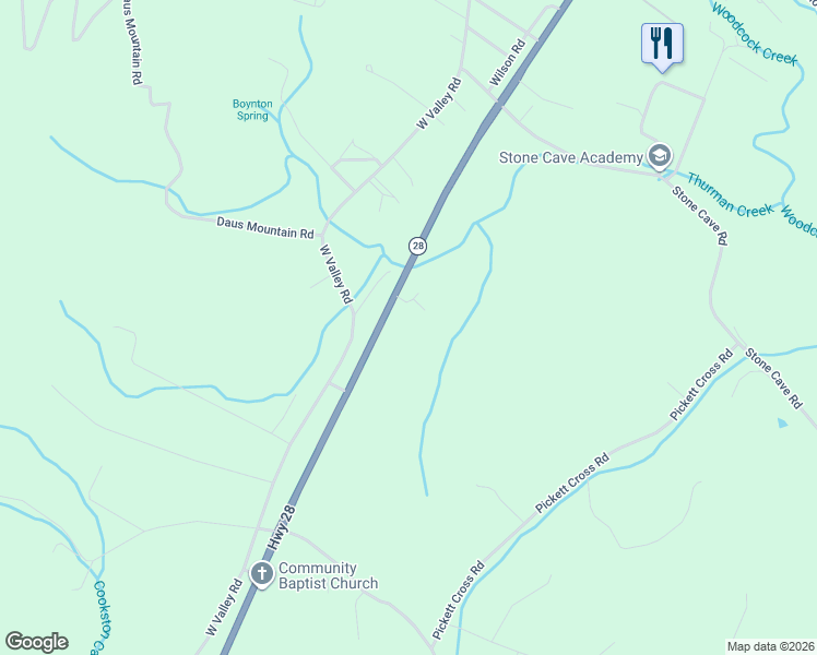 map of restaurants, bars, coffee shops, grocery stores, and more near 2878 Tennessee 28 in Whitwell