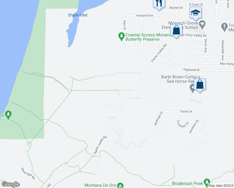 map of restaurants, bars, coffee shops, grocery stores, and more near 101 Seascape Place in San Luis Obispo County