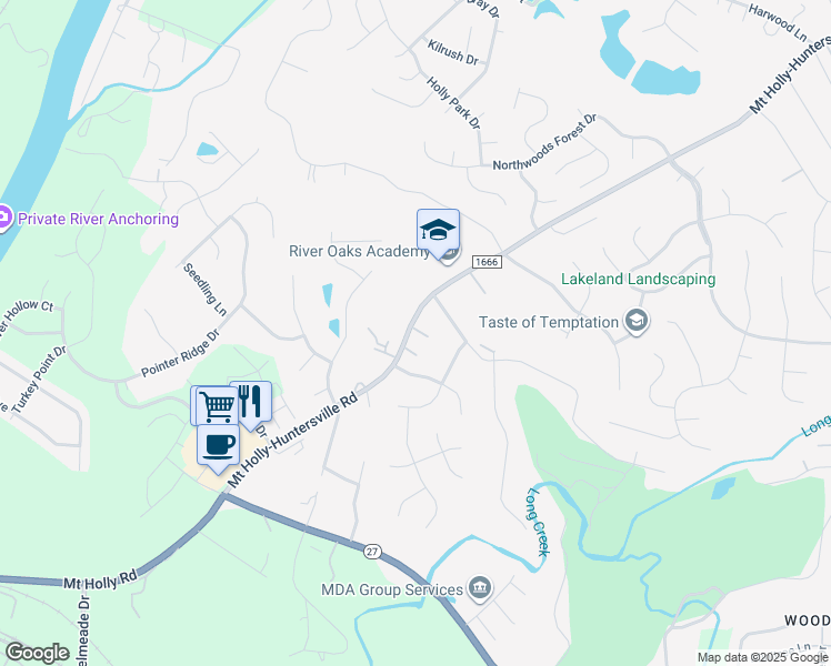 map of restaurants, bars, coffee shops, grocery stores, and more near 822 Mount Holly-Huntersville Road in Charlotte