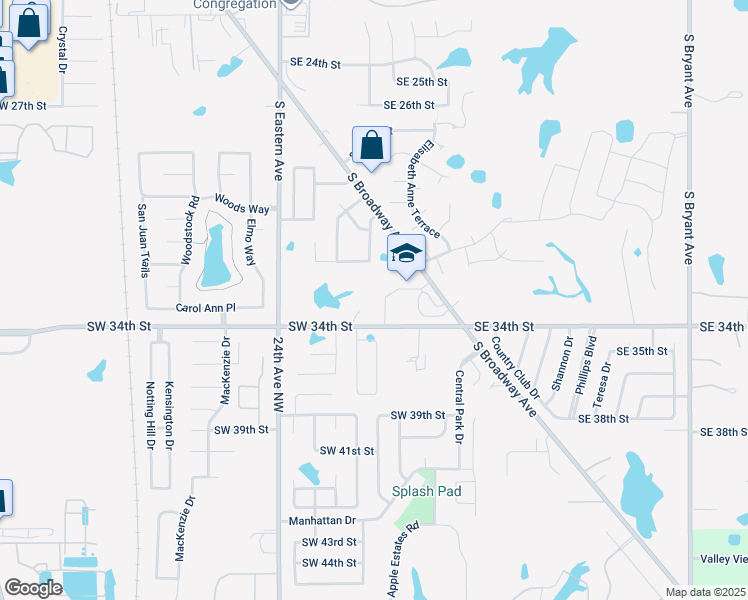 map of restaurants, bars, coffee shops, grocery stores, and more near 401 Southwest 34th Street in Moore