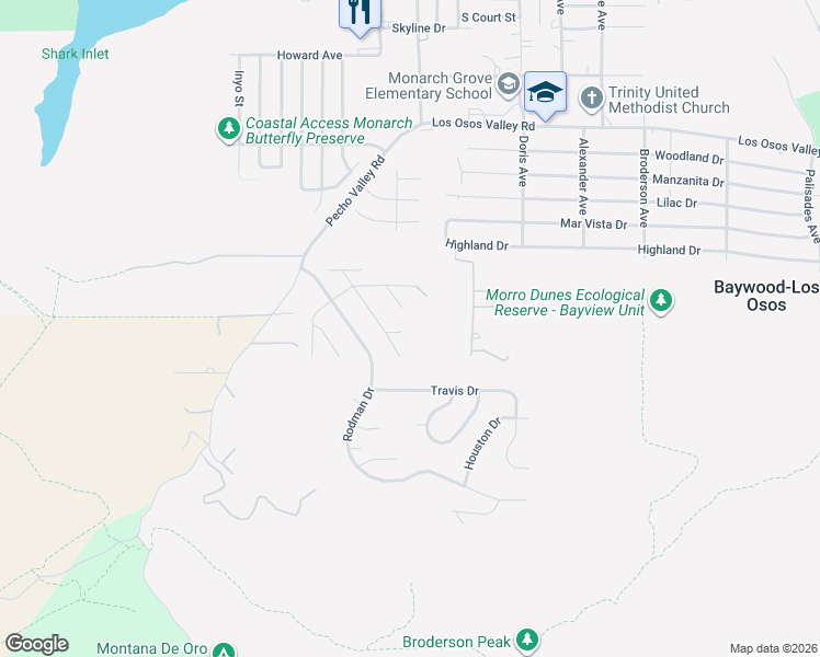 map of restaurants, bars, coffee shops, grocery stores, and more near 286 San Leandro Avenue in Baywood-Los Osos