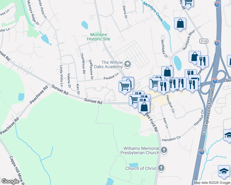map of restaurants, bars, coffee shops, grocery stores, and more near 3927 Glenlea Commons Drive in Charlotte