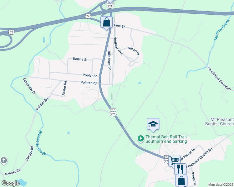 map of restaurants, bars, coffee shops, grocery stores, and more near Cemetery Street in Forest City