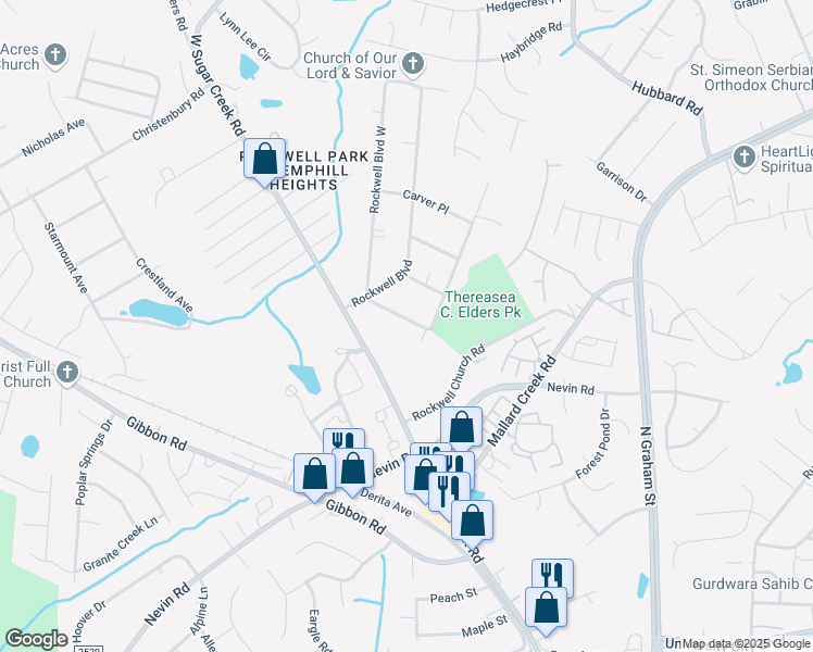 map of restaurants, bars, coffee shops, grocery stores, and more near 6012 Carver Boulevard in Charlotte