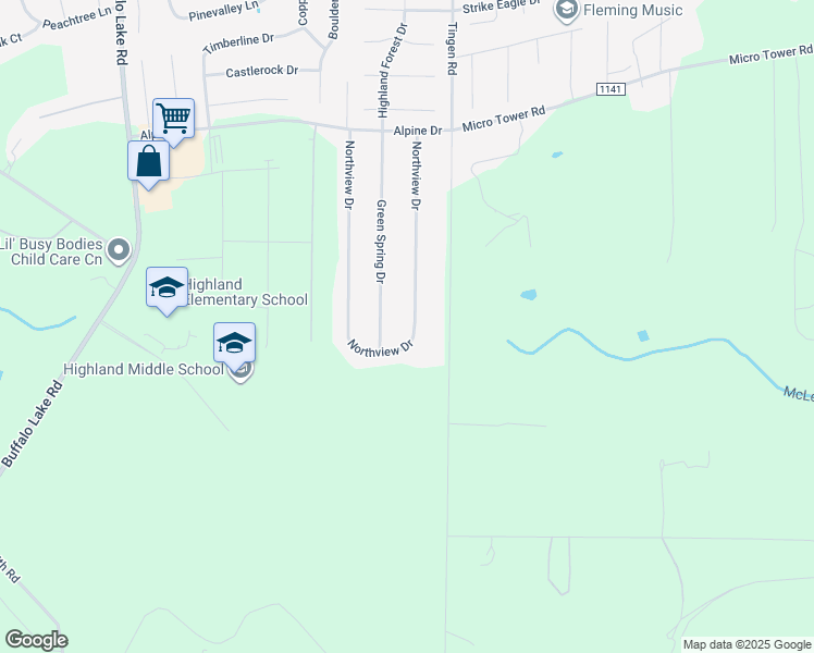 map of restaurants, bars, coffee shops, grocery stores, and more near 366 Northview Drive in Sanford