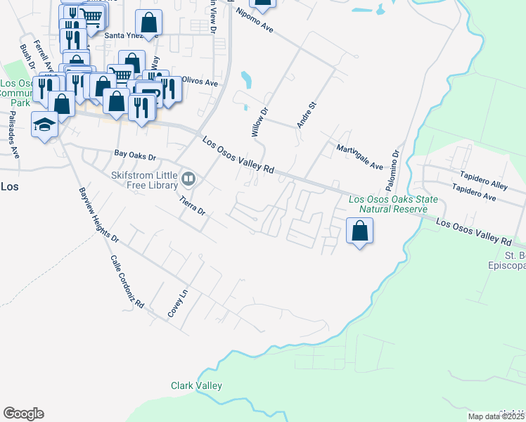 map of restaurants, bars, coffee shops, grocery stores, and more near 1491 Los Osos Valley Road in Baywood-Los Osos