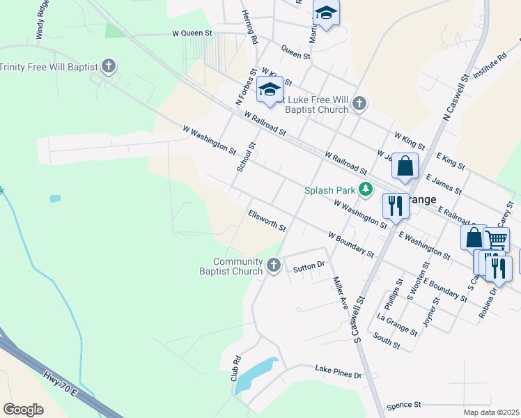 map of restaurants, bars, coffee shops, grocery stores, and more near 403 West Boundary Street in La Grange
