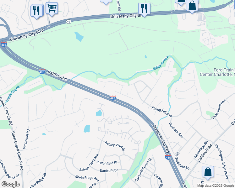 map of restaurants, bars, coffee shops, grocery stores, and more near 13428 Glasgow Green Lane in Charlotte