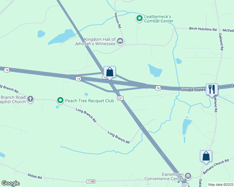 map of restaurants, bars, coffee shops, grocery stores, and more near 1821 U.S. 221 in Forest City