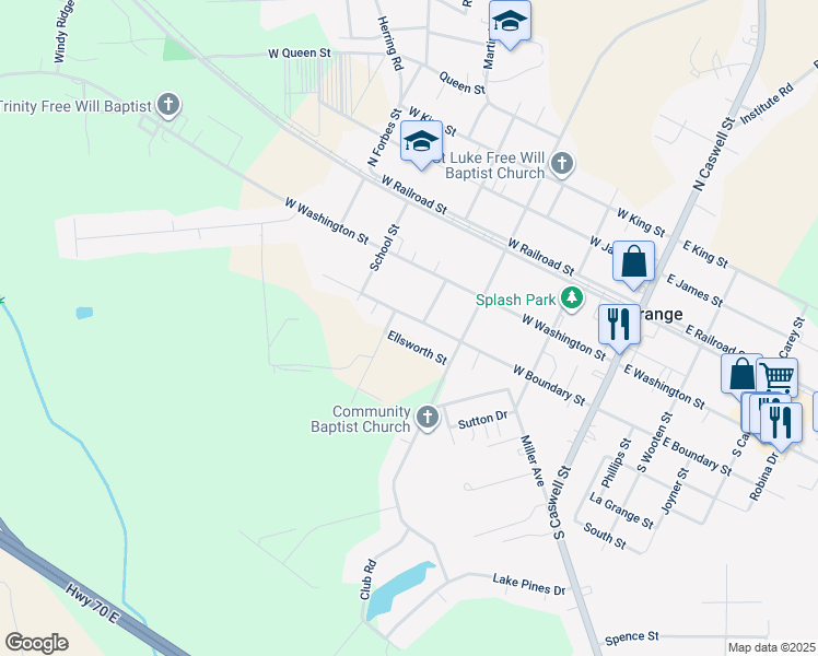 map of restaurants, bars, coffee shops, grocery stores, and more near 403 West Boundary Street in La Grange
