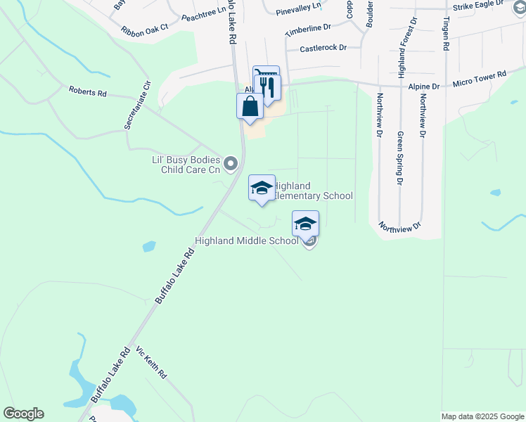map of restaurants, bars, coffee shops, grocery stores, and more near 1915 Buffalo Lake Road in Sanford