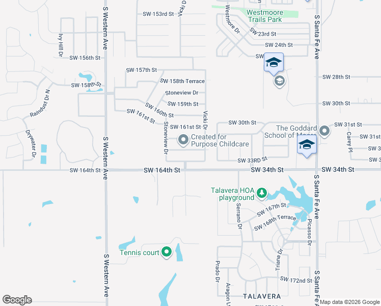 map of restaurants, bars, coffee shops, grocery stores, and more near 517 Southwest 163RD Street in Oklahoma City