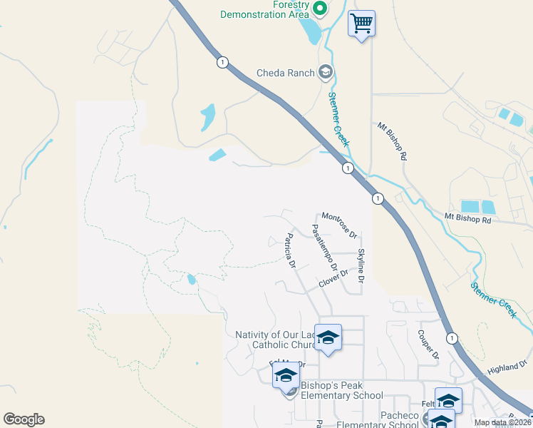 map of restaurants, bars, coffee shops, grocery stores, and more near 121 Twin Ridge Drive in San Luis Obispo
