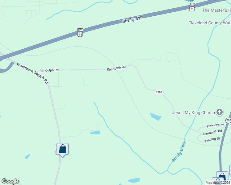 map of restaurants, bars, coffee shops, grocery stores, and more near 2151 Randolph Road in Shelby